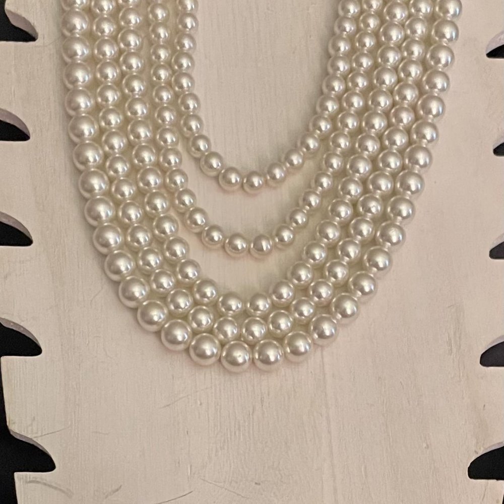 VINTAGE 5 STRAND FAUX PEARL NECKLACE - made in Japan - Picture 3 of 4